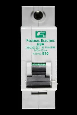 FEDERAL ELECTRIC FEDERAL 10 AMP CURVE B 10kA MCB CIRCUIT BREAKER STABLOK HBA HBA1P10