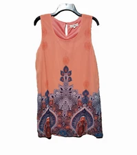 Altar'd State L Dress Coral Orange Paisley Shift Boho Indie Artsy Festival Mod