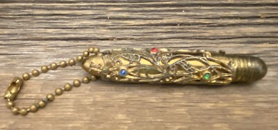 Antique Art Nouveau Ornate Gold Filigree Chatelaine/Pen Jeweled Case