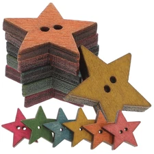 50pcs Wooden Star Buttons - Colorful 0.98 Inch Two Holes Pentagram Buttons fo...