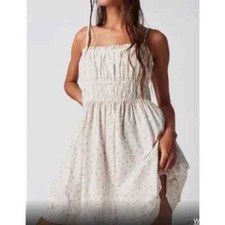 Free People NWOT Gabby Mini Dress Floral Smocked Tie Adjustable Strap Size L