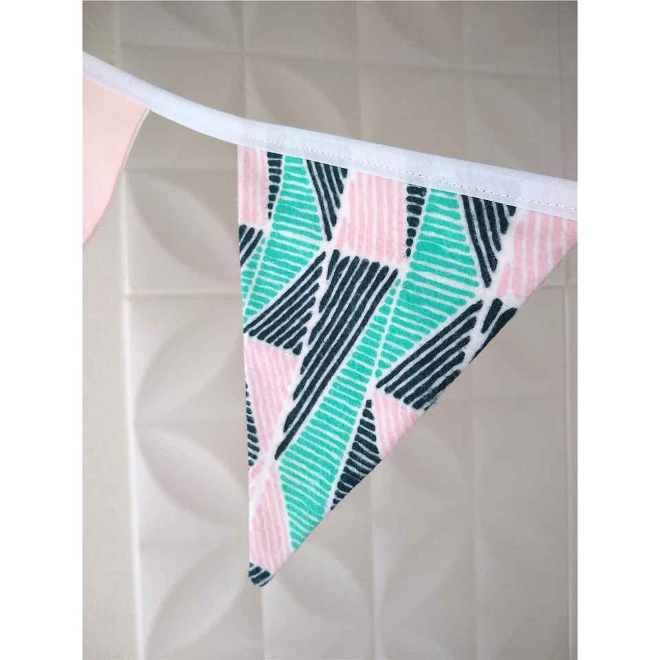 Pink Teal FLAG BUNTING Cotton - 2 Yards / 8 Flags Nursery Party Baby Photo Boho - Image 4 of 4