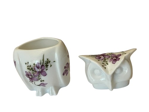 VTG HAMMERSLEY Bone China Owl Victorian Violets Lidded Spice Jar Trinket Dish - Picture 2 of 8