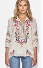 JOHNNY WAS Sarabeth Embroidered 3/4 Sleeve Ge...