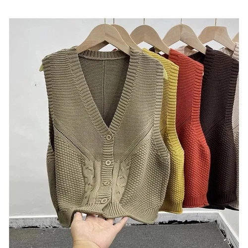 New Cardigan Vest Women's Knitted Jacket Sleeveless V-neck Casual Loose Knitted - Bild 25 von 29