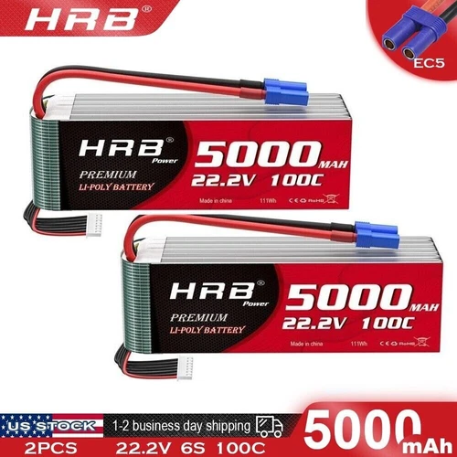 2pcs 22.2V 6S 5000mAh LiPo Battery 100C EC5 for RC Car Helicopter Airplane Drone