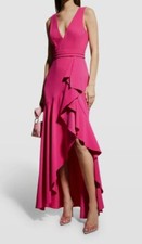 750 Badgley Mischka Women's Pink Ruffle V-Neck Draped Gown Dress Size 4