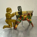 Vintage Marx Tin Litho WWI Machine Gun Gunner Toy w/ Crank - Makes Noise - WORKS