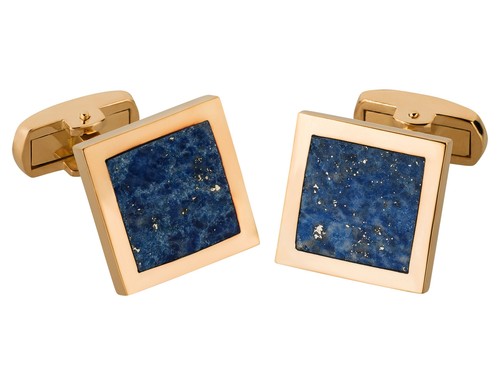 Boutons De Manchette BROOKER - Lapis-lazuli Carré Sur Argent Doré (Neuf Avec étiquettes)