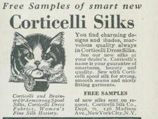 1928 Corticelli Dress Silks Cat With Spool Thread Samples Vintage Print Ad PR2