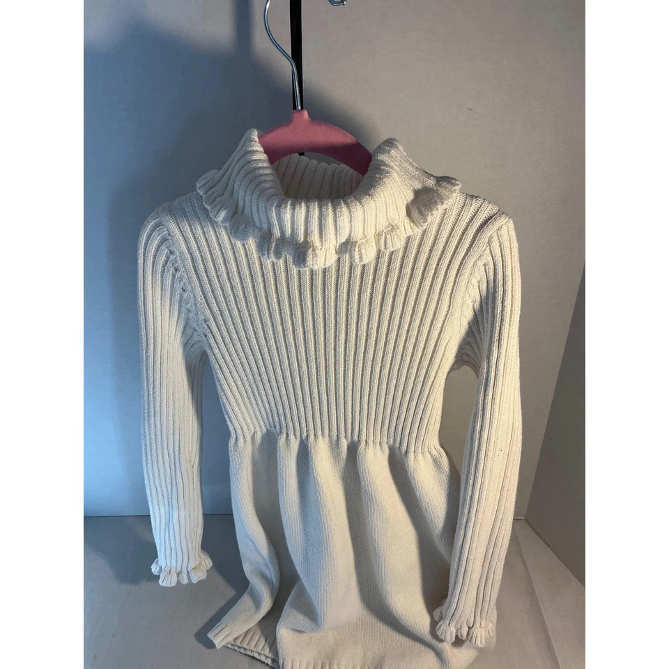 Vestido Suéter Rachel Zoe Niñas Crema Acanalado Volantes Cuello Alto Talla 5/6 Foto 3 de 4