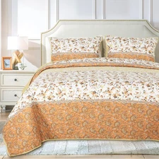 3-Piece Patchwork Floral Quilts King Size, Lightweight Reversible Boho Quilte...