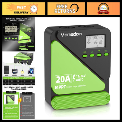 20A MPPT Solar Charge Controller 12V/24V, LCD Display, Dual USB Ports, RV/Boat/O