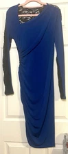 Moda international, Black & Blue Dress With Lace Back Detail, Long Sleeve, Sz M