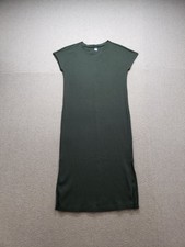 Old Navy Women Dress S Green Ribbed Crew Neck Short Sleeve Stretch Slit Casual