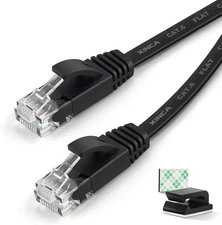 Cat6 Ethernet Cable 50ft Black Gigabit Flat Network LAN Cable with 25 pcs Clips