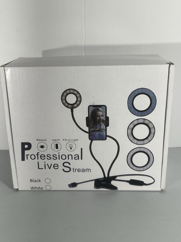 Professional Live Stream Webcam Light Stand LED Ring Light Phone Mount White New