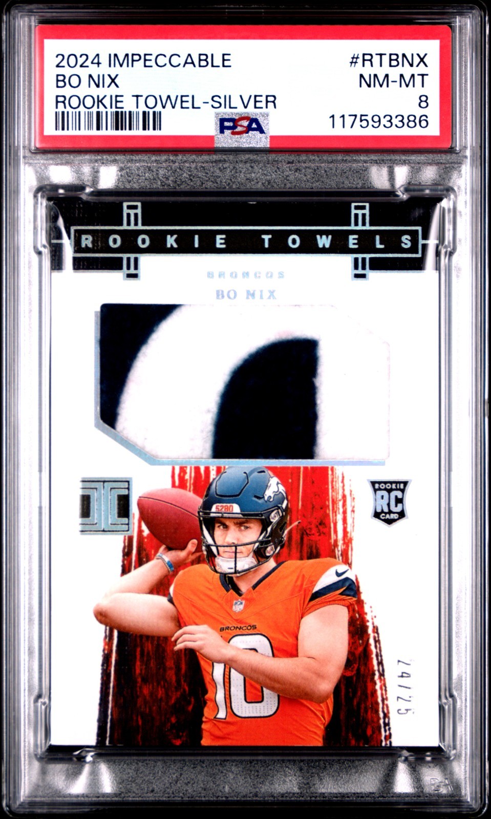 Bo Nix Panini Impeccable Rookie Towels #RTBNX Silver