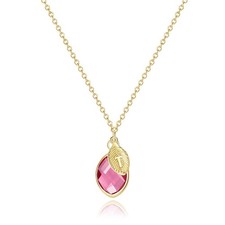 14K Gold Filled October Birthstone Necklace with Initial T Small Pink Crystal Pe