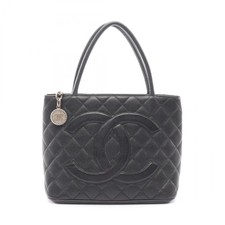 CHANEL Medallion Tote Handbag A01804 Calfskin leather Black SHW Used Women