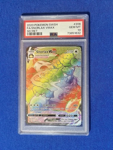 Pokémon Snorlax VMAX Secret Rare Holo 206/202 Sword & Shield PSA 10