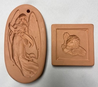 AMACO Cotton Press Set Of 2 1995 Victorian Angel & 1996 Angel Baby Terra Cotta
