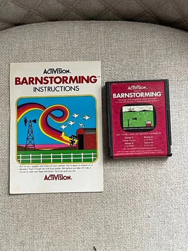 VINTAGE ACTIVISION ATARI BARNSTORMING VIDEO GAME CARTRIDGE & MANUAL TESTED WORKS