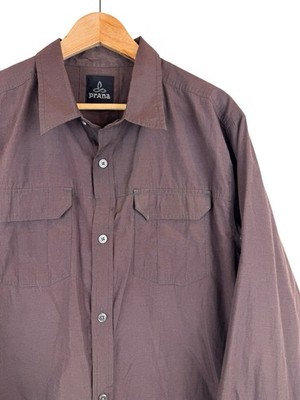 prAna Breathe Men's Polyester Blend Button-Up Sz L Long Roll Sleeve Vented Shirt
