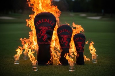 Fireball Whiskey Head Covers Leather Black