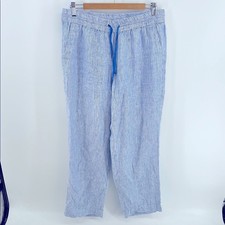 Talbots 100 linen striped wide leg elastic waist pull on pants sz MP