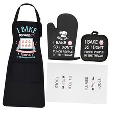 Funny Baking Apron for Women - Includes Baking Apron, Oven Mitts, Pot Set