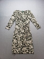 Lauren Ralph Lauren Women Dresses 6 Green White Floral 3/4 Sleeve V Neck Wrap
