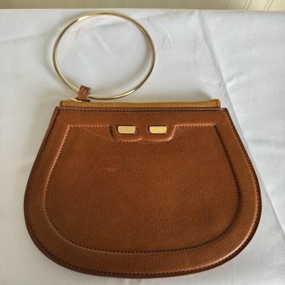 Bene Womens Ellie Bangle In Buffalo Brown Leather Gold Circle Clutch Bag Purse
