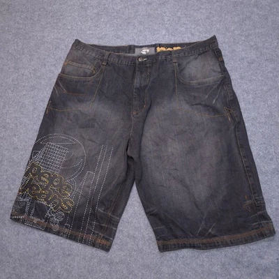 Pepe Jeans Shorts Mens 44 Black Denim Relaxed Baggy Embroidered VTG Y2K Jorts - Image 1 of 4