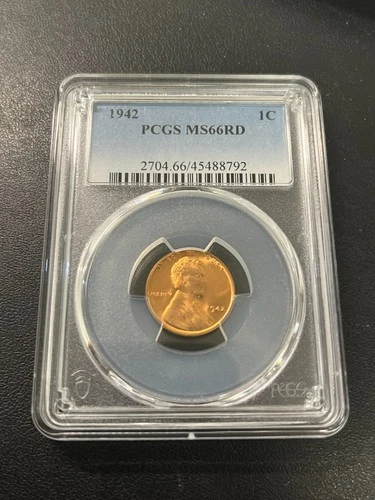 1942 WHEAT CENT PCGS MS-66 RD - UNCIRCULATED - WHEAT PENNY - CERTIFIED SLAB - 1C
