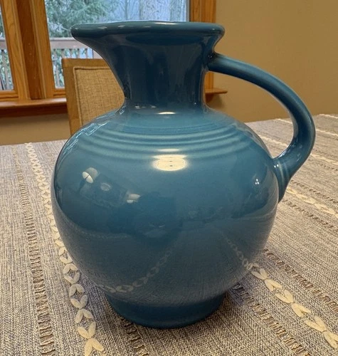 Fiesta Ware Peacock Blue Carafe Pitcher W/Tag Retired 7.75” Tall