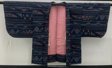 Japanese Vintage Kimono Haori Jacket Silk Blue Tumugi Traditional Authentic 28in