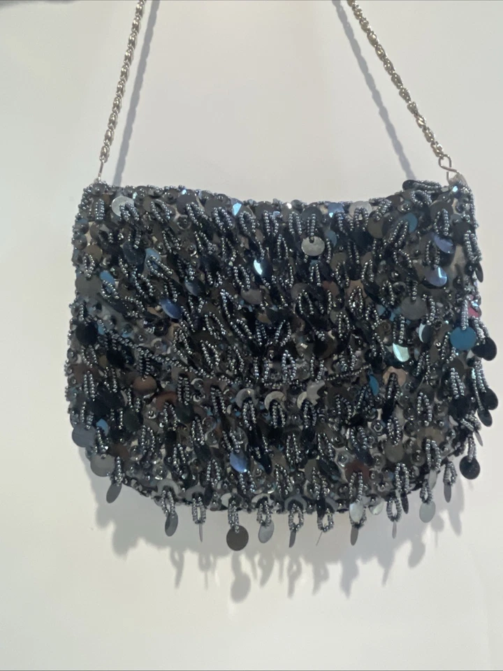 Bolso de noche de colección estilo aleta Lil negro con flecos con cuentas Hong Kong LaRagale monedero Foto 4 de 4