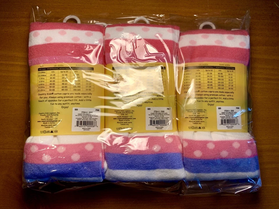 COUNTRY KIDS 6 Pairs Of Cotton Blend Capri Tight Coral Striped Size 9-11  yrs - Image 4 of 4