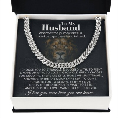 To My Husband Cuban Link Necklace Message anniversary birthday gift for him