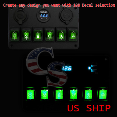 6 Gang Green LED Car Marine Boat Caravan Waterproof Black Rocker Switch Panel