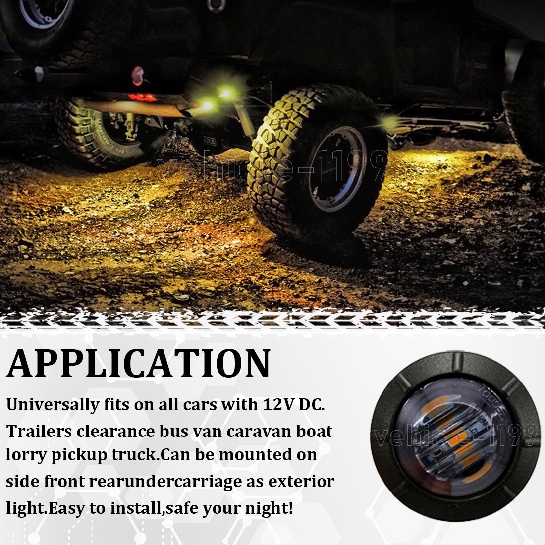 10-Pack Amber LED Rock Lights For Jeep, ATV, UTV, Boat - 12V, 1W, Underbody Lighting