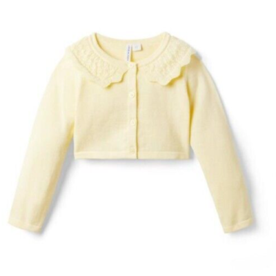 JANIE and JACK Crochet Lace Collar Cropped Cardigan-Double Cream NWT  Girls 12