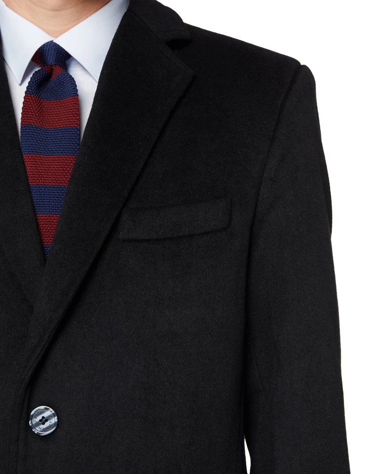 Mens Black Long Overcoat 70% Wool Cashmere Warm Winter MOD Single Breasted Coat - Image 4 of 4