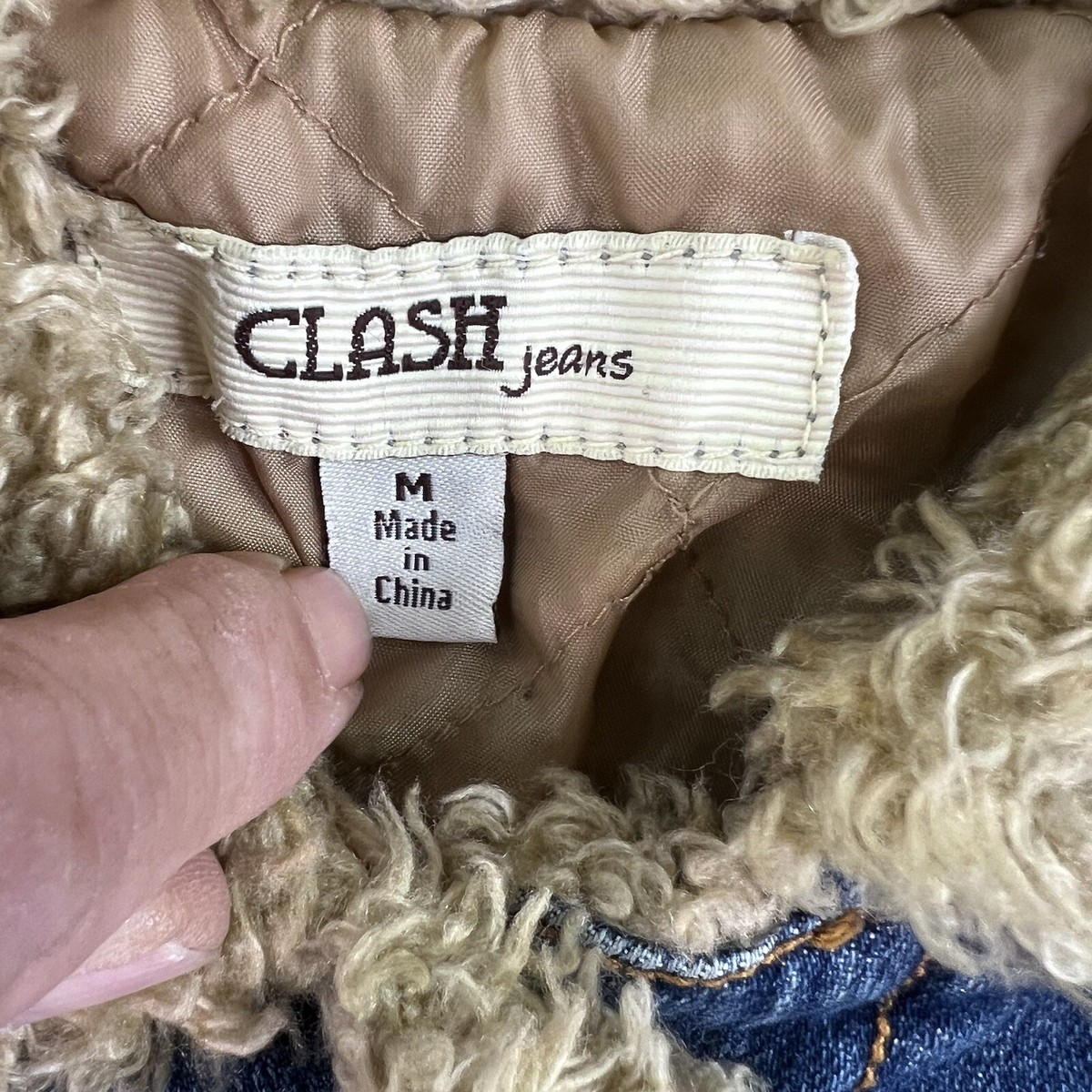 Clash Jeans Faux Fur Lined Denim Jean Jacket Size Small 