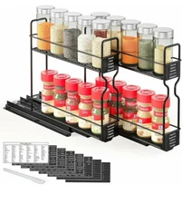 Pull Out Spice Rack Organizer for Cabinet, 2-Tier Slide Out Kitchen Organizer