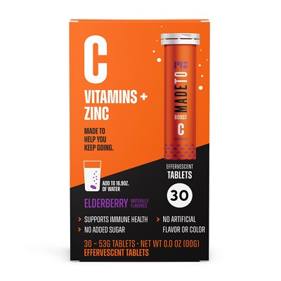 MadeTo C Vitamins + Zinc Elderberry Immunity Effervescent Tablets, 30 CT..+