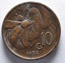 10 Centimes Biene 1932 K&ouml;nigreich Italien KJ74