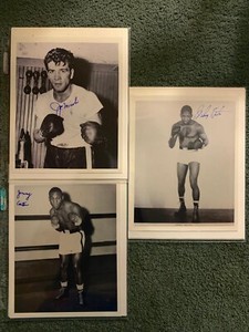 3 BOXING SIGNED PHOTOS SAXTON, CARTER & MICELI  WITH STINSON COAS (ALL DECEASED)