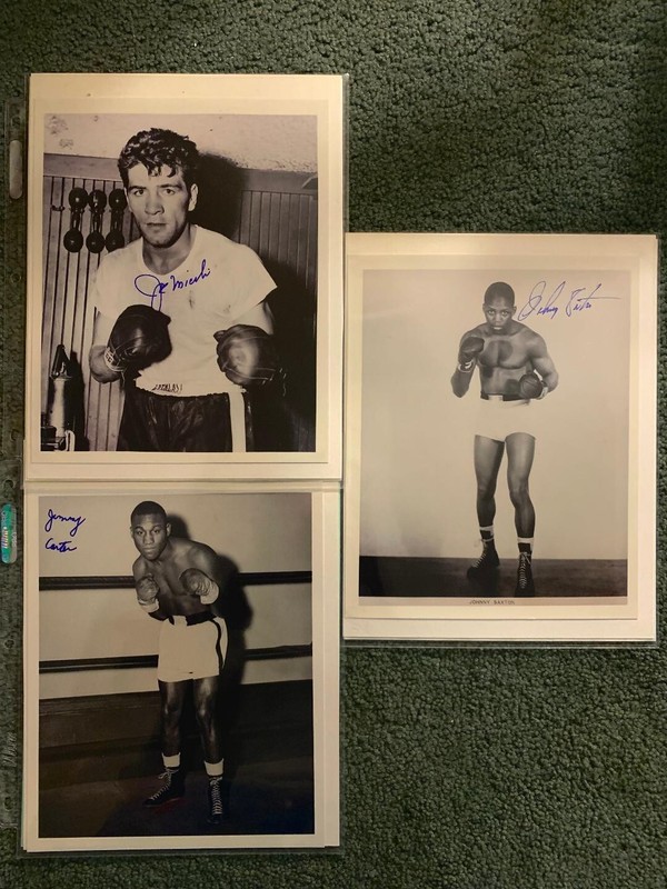 3 BOXING SIGNED PHOTOS SAXTON, CARTER & MICELI  WITH STINSON COAS (ALL DECEASED)